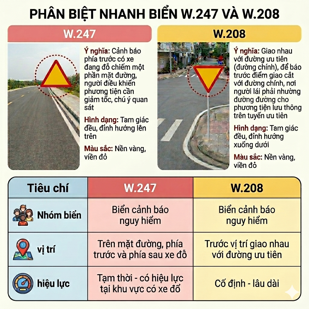 So sánh biển báo tam giác nền vàng viền đỏ